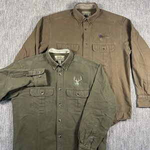 Lot-2 Cabelas Mens M Deerskin Soft Chamois Embroidered Heavyweight Button Down‎